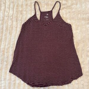 SO Longline Sporty Tank Top - Burgundy & White Stripe Racerback